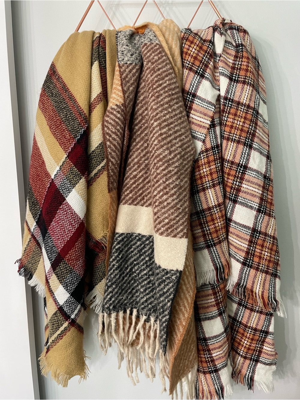 Cozy Plaid Blanket Scarves - Mustard, Tan & Rust